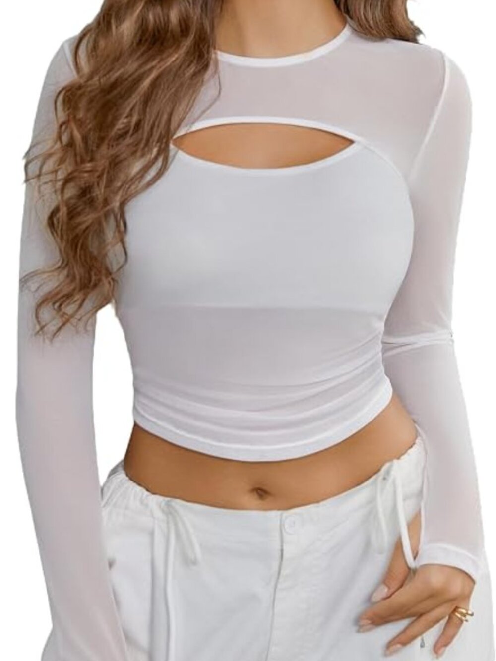 Sheer Mesh Crop Top Long Sleeve | Y2K Sexy Festival Going Out Top